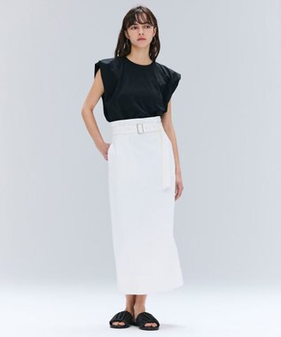 BEIGE， 【洗える・Oggi ８月号掲載】NAVIGLIO / ベルト付きハイウエストデニムスカート White