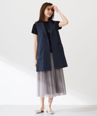 J.PRESS LADIES S 【洗える】レーヨンエリートストレッチ フレンチスリーブ ニット ネイビー系