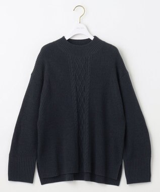 ANY SIS 【洗える】スフレアランパターン ニット ネイビー