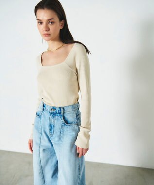 GRACE CONTINENTAL リブスクエアニットトップ キナリ