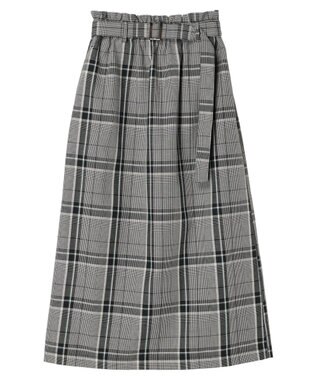 Green Parks 綿麻混バックルベルト付タイトスカート Check Black