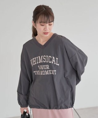 Green Parks ナイロンロゴＶネックプルオーバー Charcoal Gray