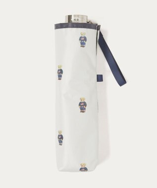 MOONBAT 【 遮光率100％/遮熱/UV/軽量】POLO RALPH LAUREN（ポロ ラルフローレン）晴雨兼用日傘   PORO BEAR ポロベア 裏カラー 折りたたみ傘 オフホワイト＆ベアＰｔ×ネイビー