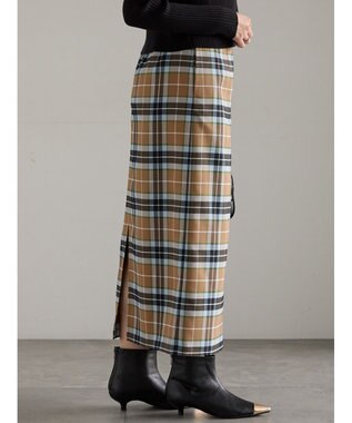 Te chichi チェックナロースカート キャメル