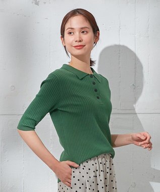 ANY 【洗濯機可能】ポロカラーニット リーフグリーン