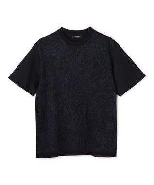 JOSEPH HOMME オリエンタルジャガードニットブロック　クルーネック半袖カットソー ネイビー系