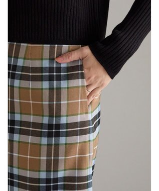 Te chichi チェックナロースカート キャメル