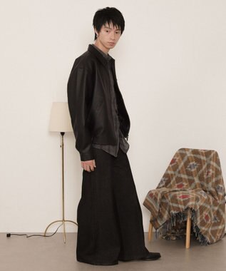 WEGO センタータックバギーフレアデニム デニムブラック