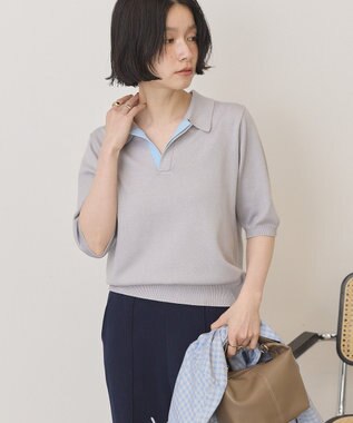 AMERICAN HOLIC 襟付き配色ニット Gray