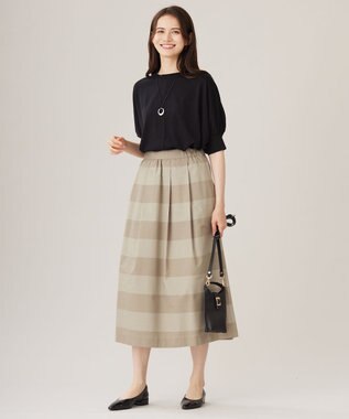 自由区 L 【カタログ掲載・洗える】スラブシャンタン スカート ダークベージュ×サンドベージュ