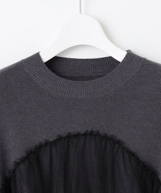 Feroux 【洗える】チュールコンビ プルオーバーニット ブラック系