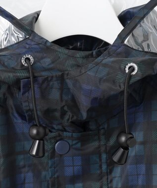 MOONBAT FLAT PURE レインコート チェック柄 リュック対応 ユニセックス 収納袋付き ネイビーブルー