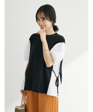 Green Parks 布帛ドッキング脇リボンプルオーバー Black