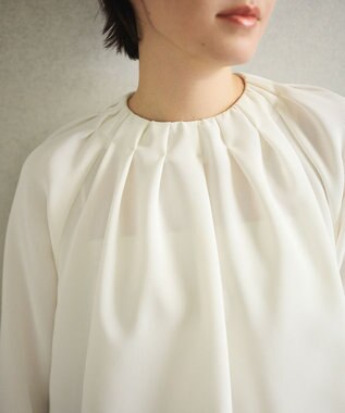 #Newans 【洗濯機可能】タックネックブラウス ホワイト