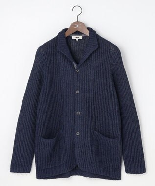 JOSEPH ABBOUD 【キングサイズ・エコ素材和紙使用・日本素材】和紙杢メッシュクルーネック ニットジャケット　26SSモデル ネイビー系