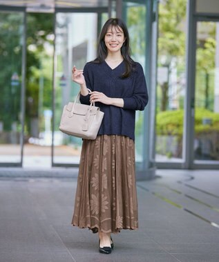 Tiaclasse L 【洗える】Vネック起毛ニットトップス ネイビー