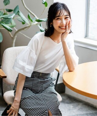 ANY SIS S ゆるVネックチュールフリル袖 プルオーバー