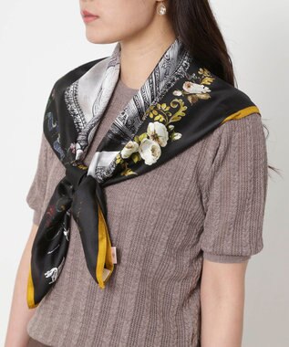 MOONBAT PAUL&JOE ACCESSOIRES(ポール & ジョー) シルクスカーフ 気球 ブーケ 88cm×88cm　手洗いOK ブラック