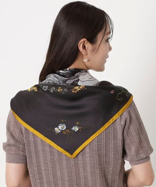 MOONBAT PAUL&JOE ACCESSOIRES(ポール & ジョー) シルクスカーフ 気球 ブーケ 88cm×88cm　手洗いOK ブラック