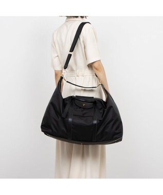 UNBILLION ペルケ perche / ナイロン×牛革かぶせジェムストーン2wayボストンバッグ ブラック