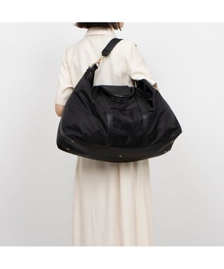 UNBILLION ペルケ perche / ナイロン×牛革かぶせジェムストーン2wayボストンバッグ ブラック