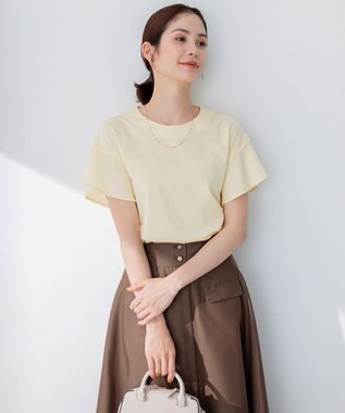 組曲 【洗える】シルケットポンチ フリルスリーブ カットソー イエロー系