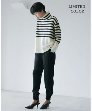 ICB L 【新色追加・WEB限定カラーあり】 ソフトカシミヤミックス ハイネックニット オフホワイト×ブラック系柄［WEB限定］