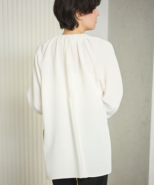 #Newans 【洗濯機可能】タックネックブラウス ホワイト