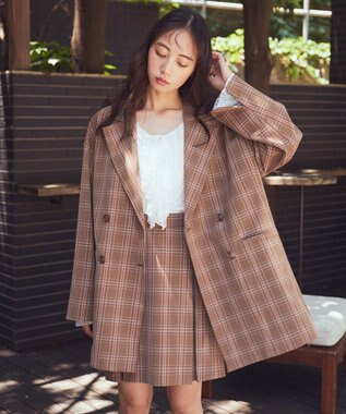 earth music&ecology 【セットアップ可】ビット付きミニスカート Check Brown