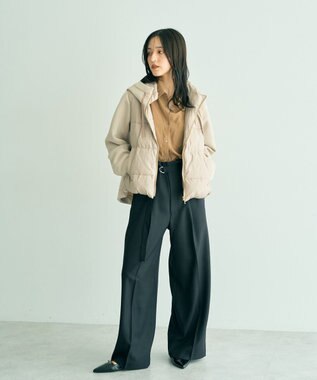 YECCA VECCA 中綿×カットボンディングZIPフーディー Gray Beige