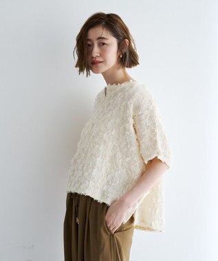 YECCA VECCA ジャガードフリンジブラウス Ivory