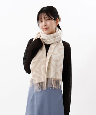 AURORA 【 LANVIN COLLECTION（ランバン コレクション） 】カシミヤ100%ジャカードマフラー(WASH) ベージュ