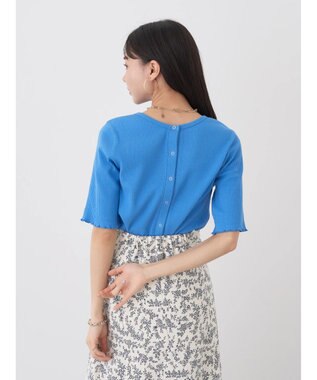 earth music&ecology ドットボタン５分袖リブプルオーバー Blue