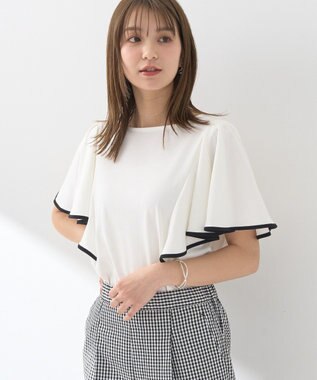 earth music&ecology 【接触冷感/洗濯機可】パイピングフレアスリーブカットソー Ivory