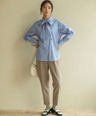 組曲 L 【ボウタイ付き】コンパクトシャーティング ストライプシャツ ブルーストライプ系1