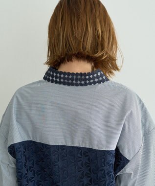YECCA VECCA レースMIXレイヤードハーフスリーブシャツ Stripe