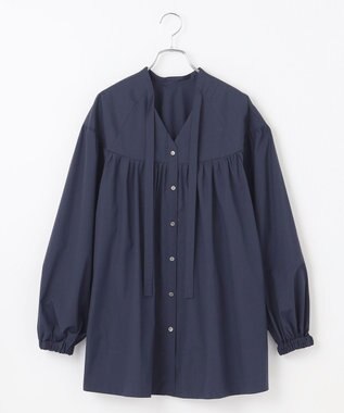 #Newans 【アイロンいらず】バストカットギャザーブラウス ネイビー
