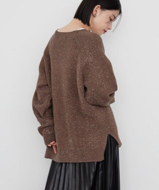 AMERICAN HOLIC バイパチラメ入りＶネック片畦ニットカーディガ Brown