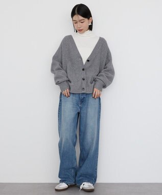 AMERICAN HOLIC バイパチラメ入りＶネック片畦ニットカーディガ Light Gray Mixture