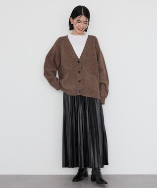 AMERICAN HOLIC バイパチラメ入りＶネック片畦ニットカーディガ Brown