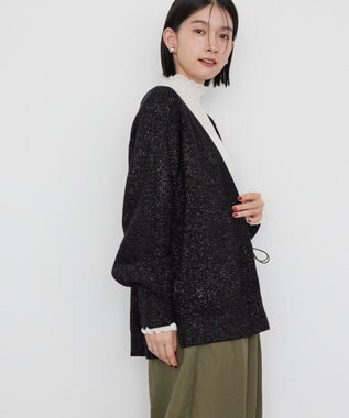 AMERICAN HOLIC バイパチラメ入りＶネック片畦ニットカーディガ Black