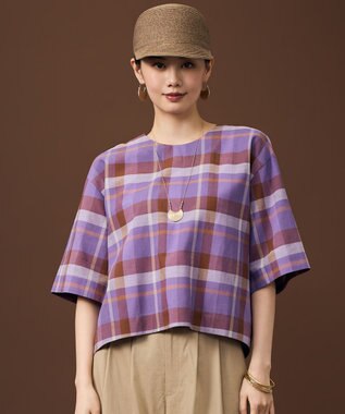 自由区 S コットンリネンチェック ブラウス