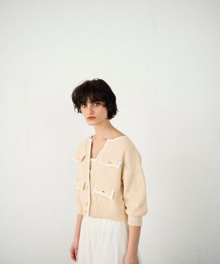 GRACE CONTINENTAL バイカラールーズニットカーディガン ベージュ