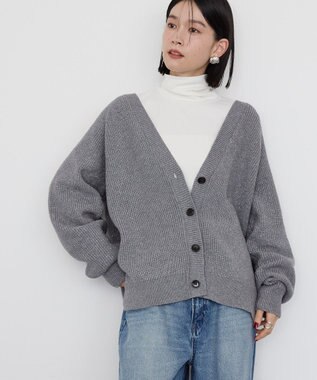 AMERICAN HOLIC バイパチラメ入りＶネック片畦ニットカーディガ Light Gray Mixture