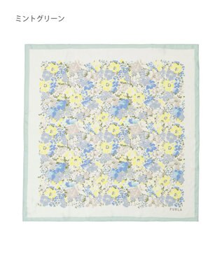 MOONBAT 【シルク100%】フルラ (FURLA) 花柄 シルクプリントスカーフ 65cm×65cm ミントグリーン