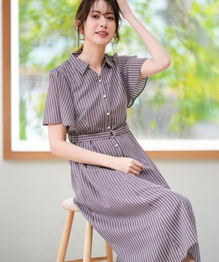 ANY SIS スムージーポリエステル ワンピース スレートストライプ