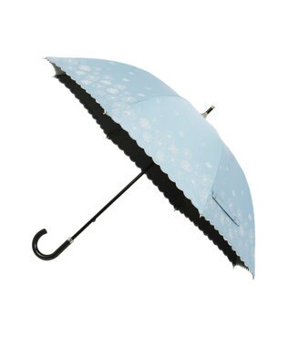 MOONBAT 【遮光率100％/遮熱/UV】LANVIN en Bleu (ランバン オン ブルー)晴雨兼用日傘 フラワーグリッター シルバースカラ刺繍 花柄 長傘 ターコイズブルー