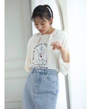 Green Parks ・ＤｏｕｂｌｅＦｌａｇｓ　フリルショルダープリントＴＥＥ Off White