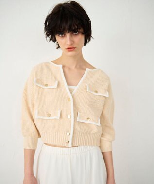 GRACE CONTINENTAL バイカラールーズニットカーディガン ベージュ