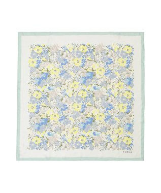 MOONBAT 【シルク100%】フルラ (FURLA) 花柄 シルクプリントスカーフ 65cm×65cm ミントグリーン